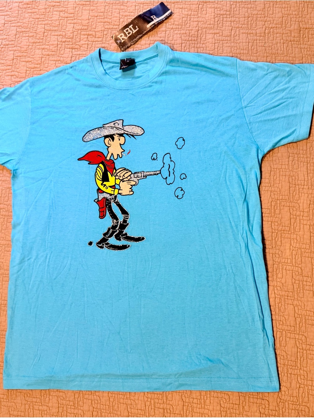 Lucky Luke Rebels European Bright Blue Short-Sleeve Tee with Cowboy Graphic